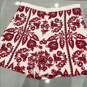 Embroidered Red and White Women's Shorts